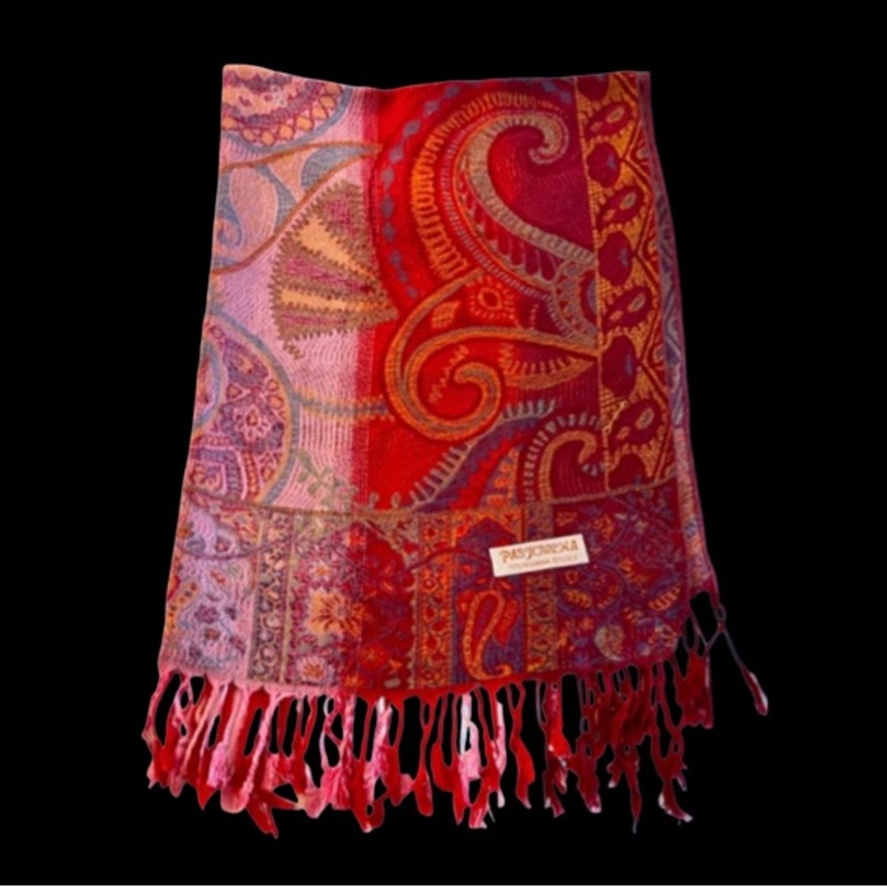 Pashmina Silk Blend Paisley Scarf Wrap Shawl Red Pink Purple Fringe 72x28